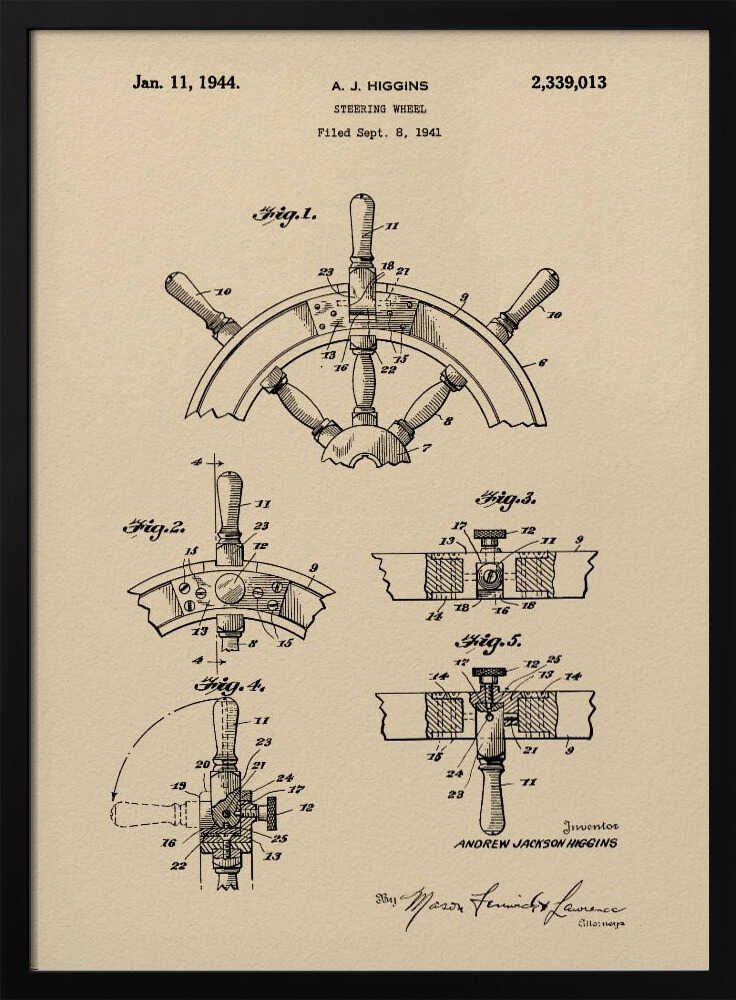 Steering Wheel Patent 1941 - Poster / Art Print