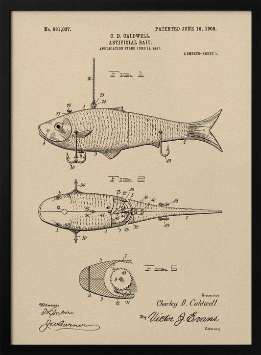 Artificial Bait Patent 1908 - Poster / Art Print