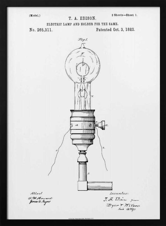 Electric Lamp Patent 1882 - Poster / Art Print