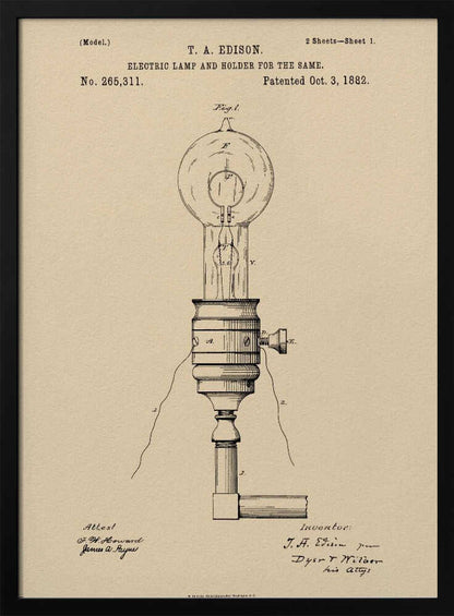 Electric Lamp Patent 1882 - Poster / Art Print