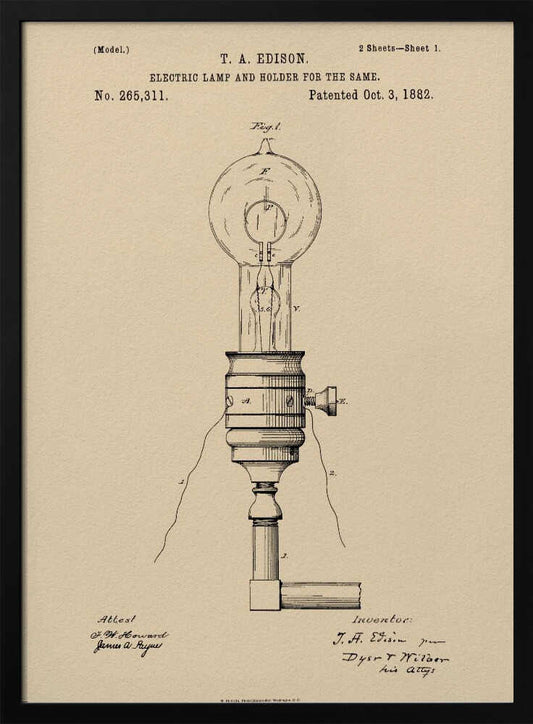 Electric Lamp Patent 1882 - Poster / Art Print