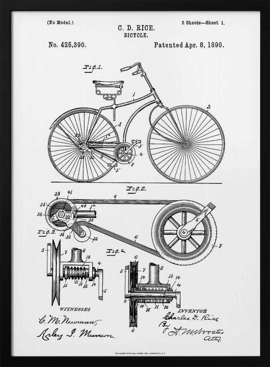 Bicycle Patent 1890 - Poster / Art Print