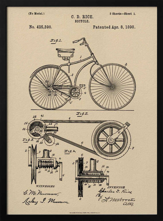 Bicycle Patent 1890 - Poster / Art Print
