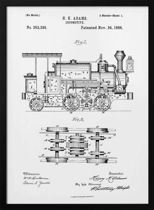 Locomotive Patent 1886 - Poster / Art Print