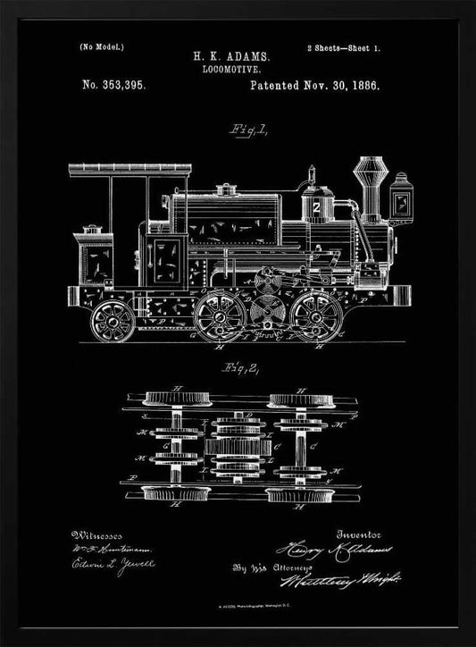 Locomotive Patent 1886 - Poster / Art Print