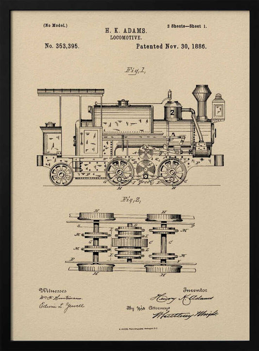 Locomotive Patent 1886 - Poster / Art Print