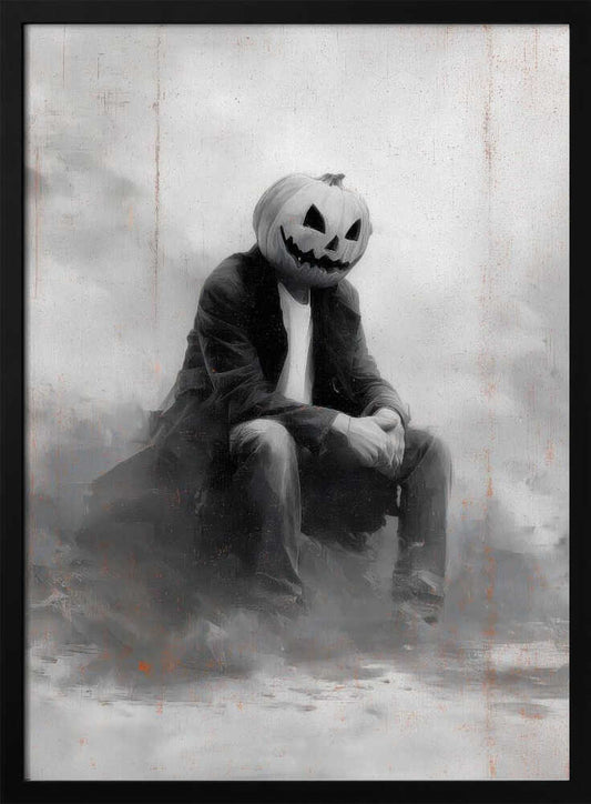 Man With Pumpkin Halloween Scene (2) - Poster / Art Print