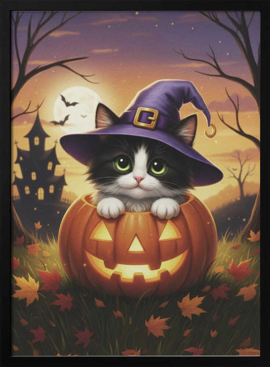 Kitten in a Pumpkin - Poster / Art Print