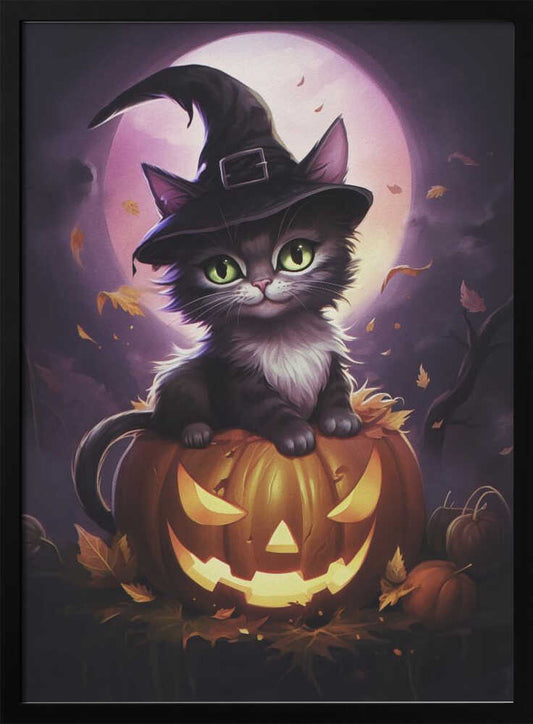 Cute Kitten On a Pumpkin - Poster / Art Print