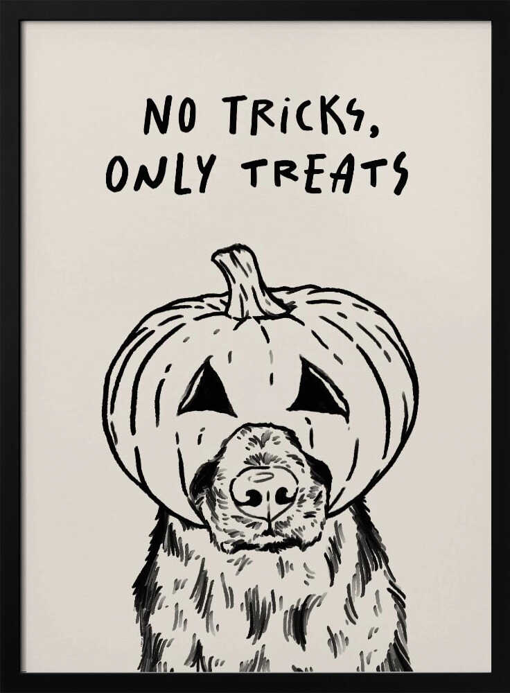 No Tricks Only Treats Pumpkin Dog - Poster / Art Print