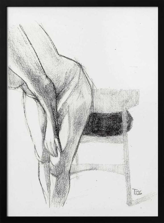 Pencil sketch of a person bending over, a figure drawing art print.