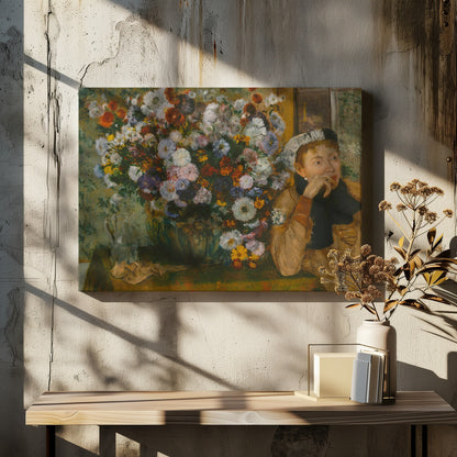 A Woman Seated Beside a Vase of Flowers - Poster / Art Print