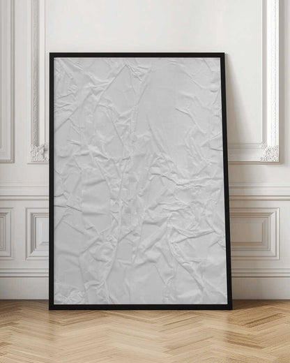Abstract black and white art print of a crumpled piece of paper, creating a textured surface.