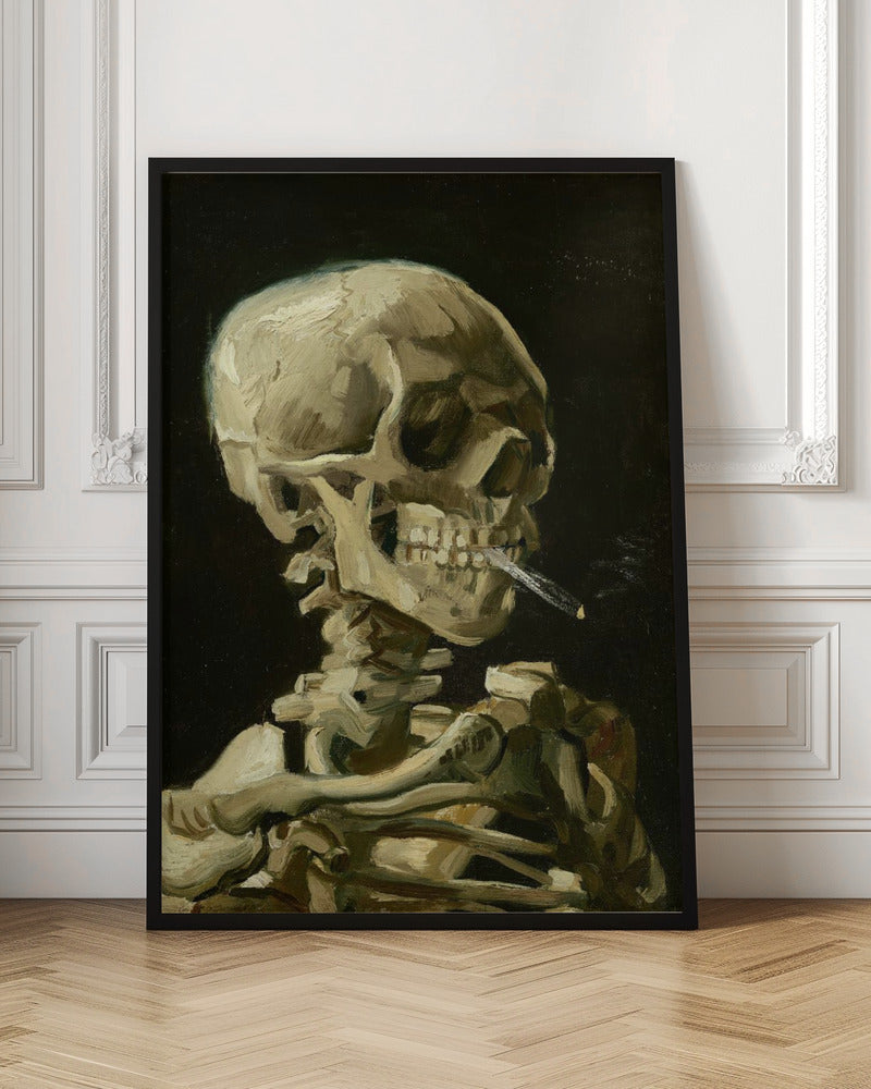 Head of a skeleton with a burning cigarette - Poster / Art Print