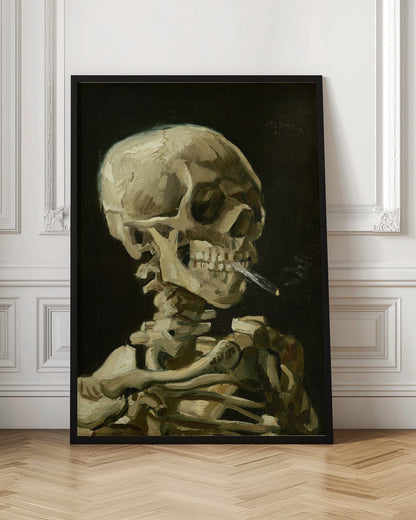 Head of a skeleton with a burning cigarette - Poster / Art Print