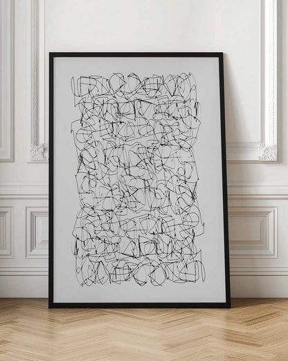 Detailed view of intricate electronic circuitry on a poster, featuring green and blue lines on a dark background.