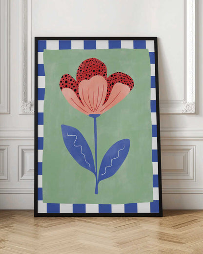 Stylized Flower With Red Petals And Black Dots - Poster / Art Print