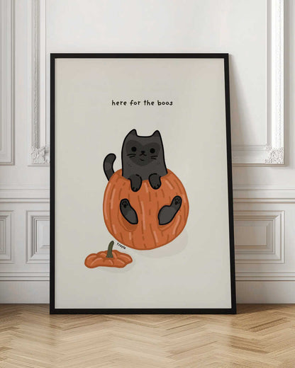 Black Cat Playfully Sitting In A Pumpkin - Poster / Art Print