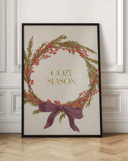 Cozy Season. Christmas wreath with bow - Poster / Art Print