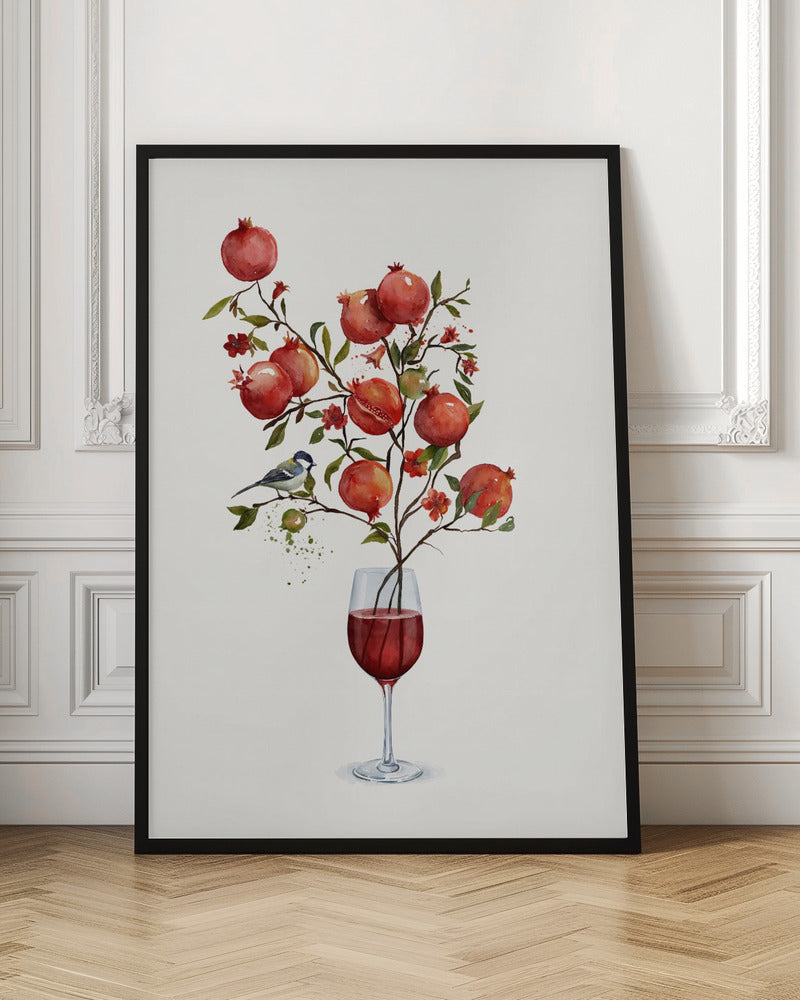 Pomegranate In a Glass of Wine - Poster / Art Print