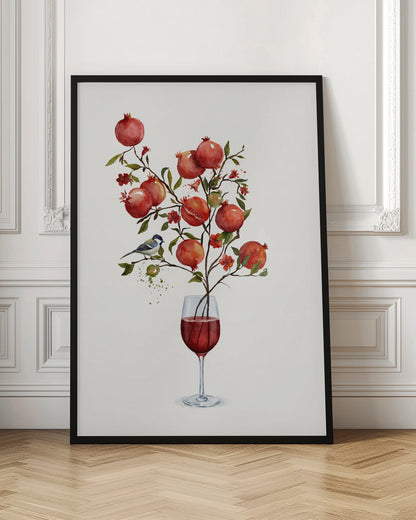 Pomegranate In a Glass of Wine - Poster / Art Print