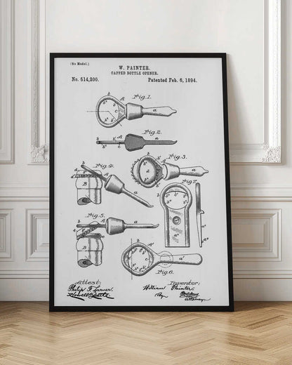 Capped Bottle Opener Patent 1894 - Poster / Art Print