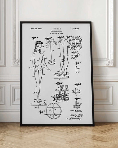 Doll Construction Patent 1961 - Poster / Art Print