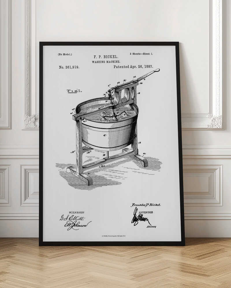 Washing Machine Patent 1887 - Poster / Art Print