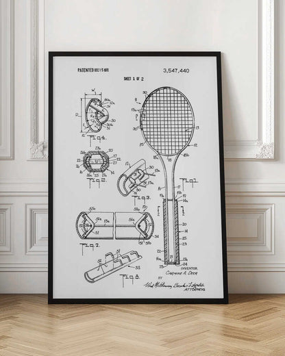 Tennis Racket Patent 1970 - Poster / Art Print
