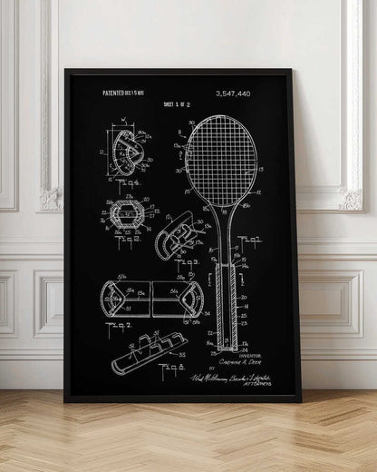 Tennis Racket Patent 1970 - Poster / Art Print