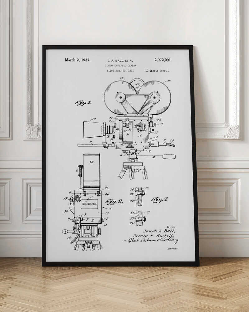Cinematographic Camera Patent 1937 - Poster / Art Print