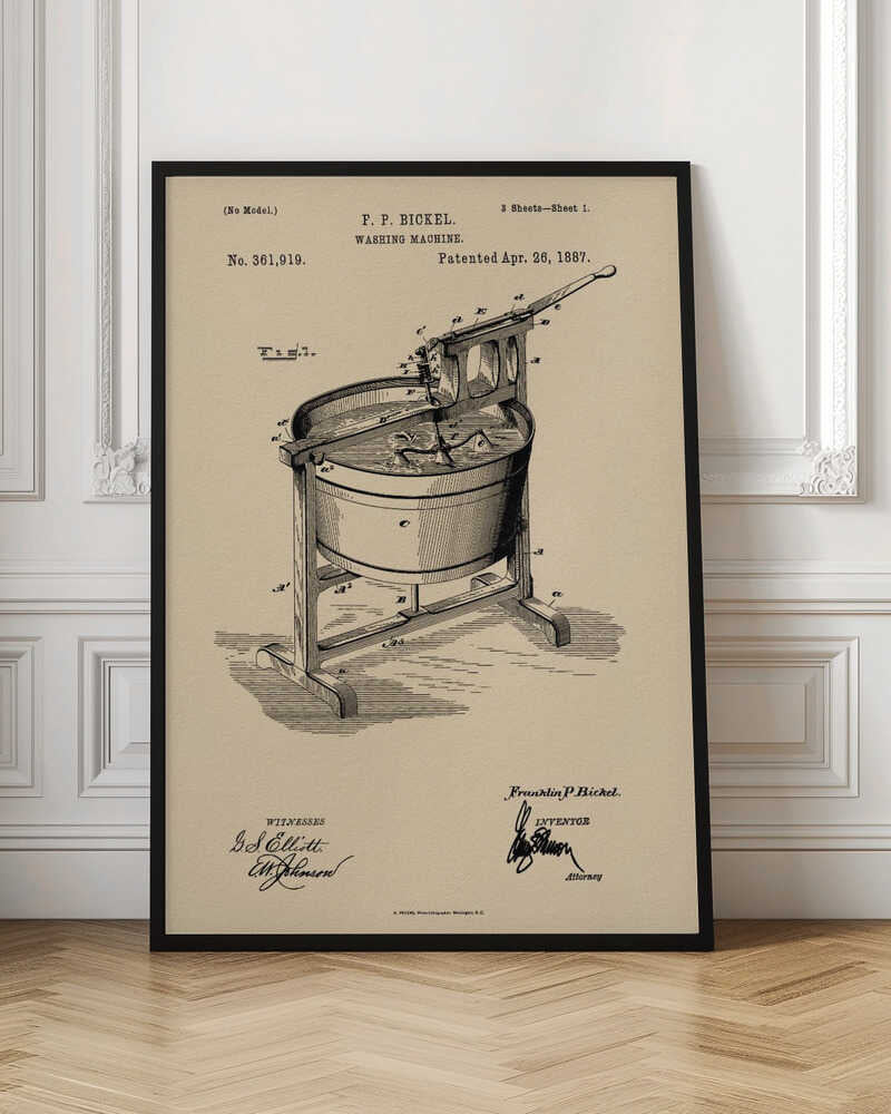 Washing Machine Patent 1887 - Poster / Art Print