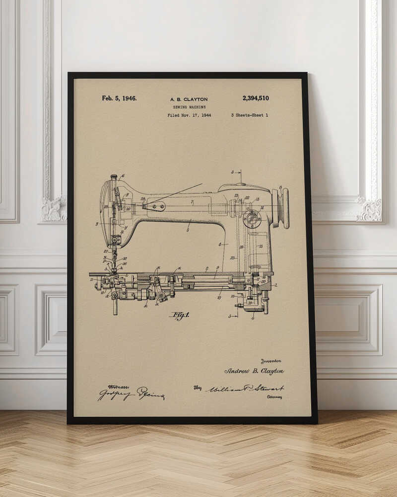 Sewing Machine Patent 1944 - Poster / Art Print