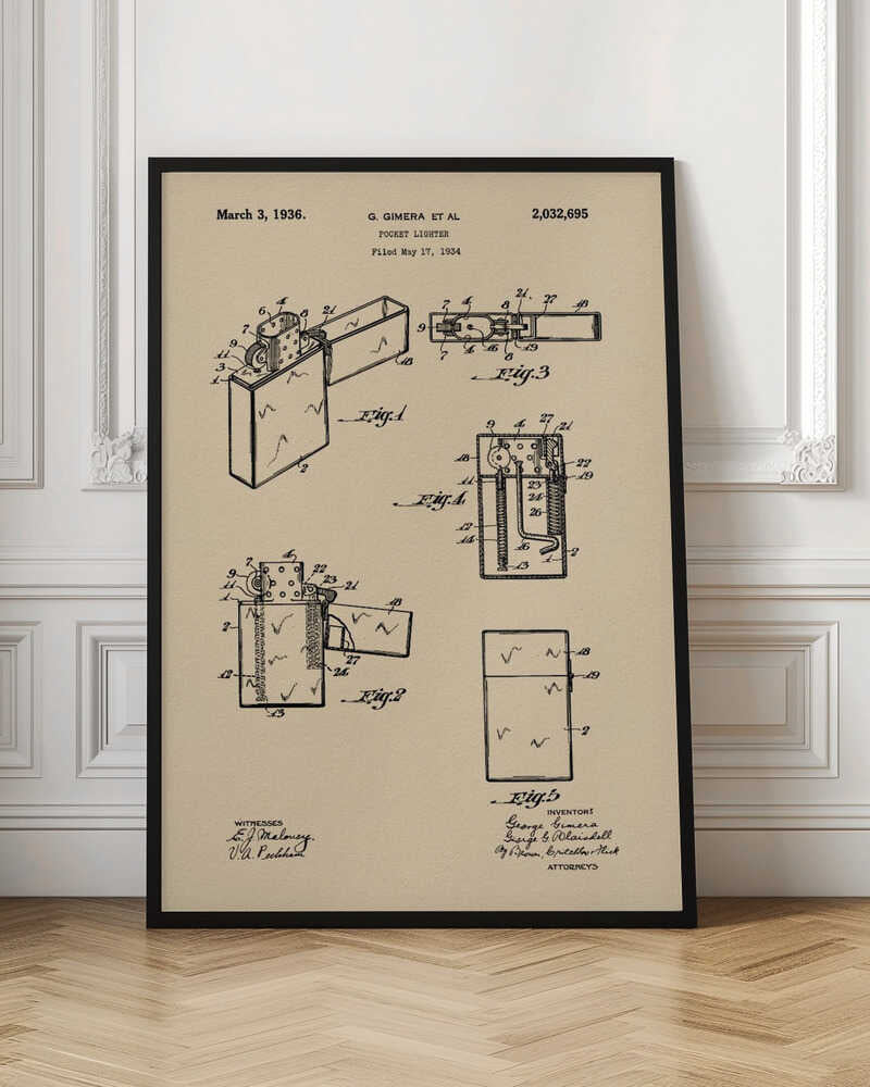 Pocket Lighter Patent 1934 - Poster / Art Print