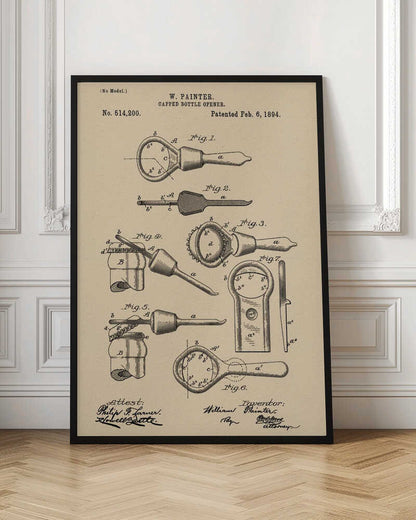 Capped Bottle Opener Patent 1894 - Poster / Art Print