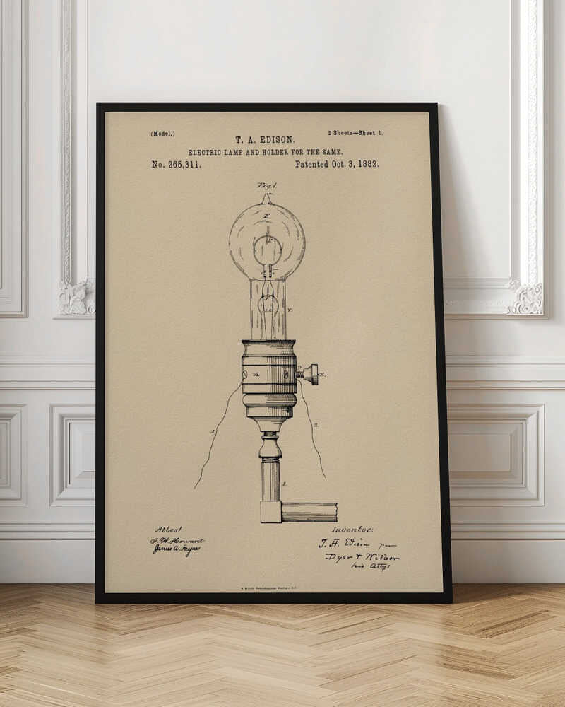Electric Lamp Patent 1882 - Poster / Art Print