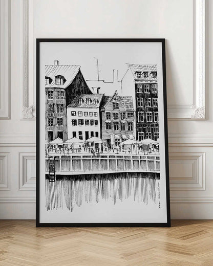 Nyhavn Canal: Copenhagen, Denmark City Drawing - Poster / Art Print