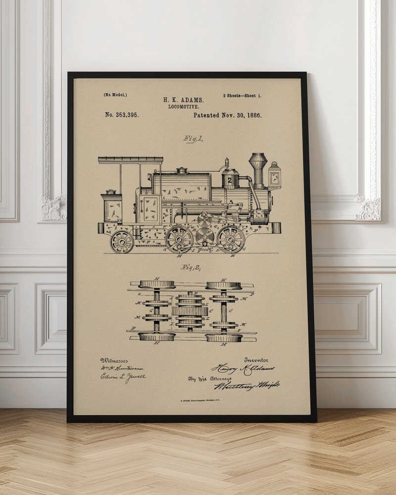 Locomotive Patent 1886 - Poster / Art Print