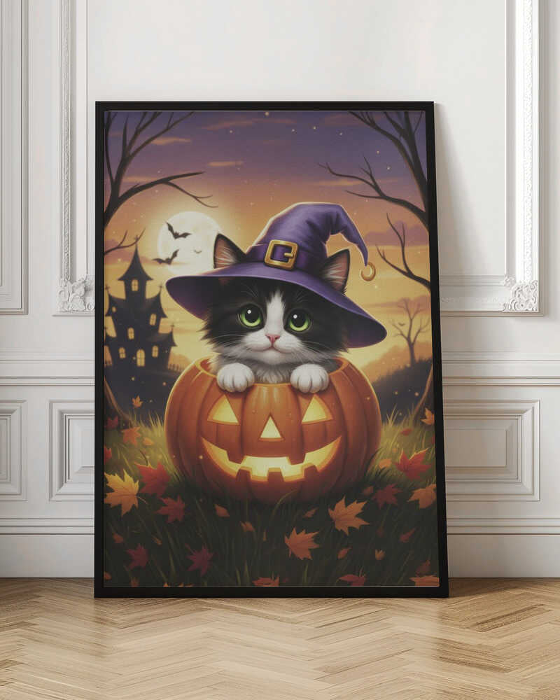 Kitten in a Pumpkin - Poster / Art Print