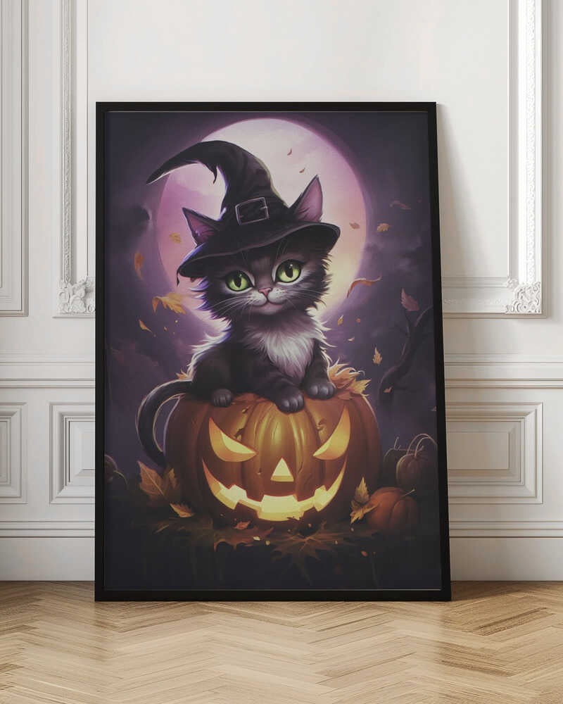 Cute Kitten On a Pumpkin - Poster / Art Print