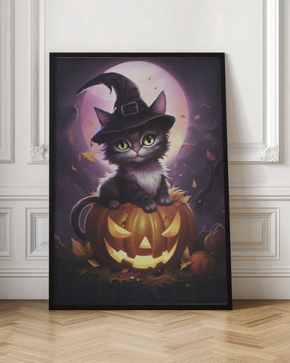 Cute Kitten On a Pumpkin - Poster / Art Print