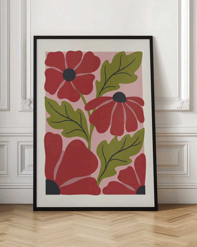 Stylized Red Flowers No 1 - Poster / Art Print