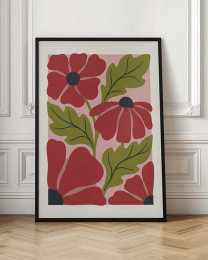 Stylized Red Flowers No 1 - Poster / Art Print