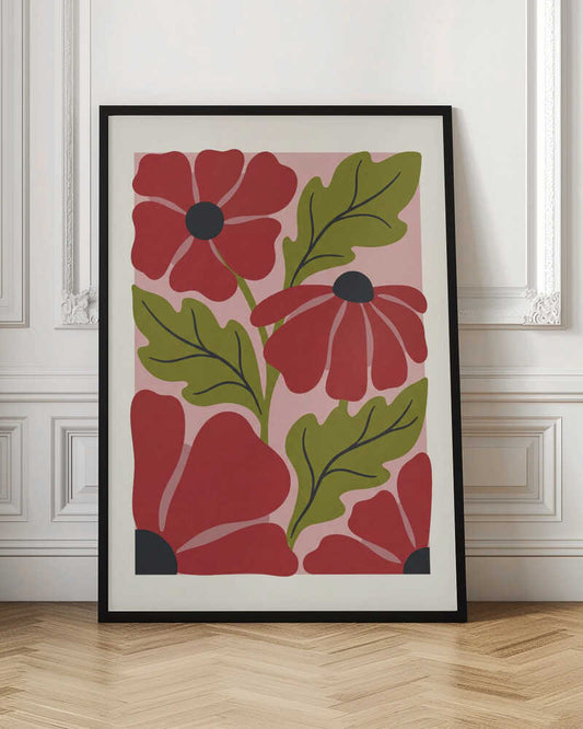 Stylized Red Flowers No 1 - Poster / Art Print