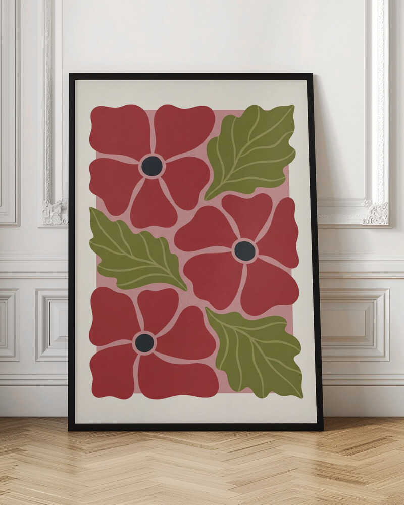 Stylized Red Flowers No 2 - Poster / Art Print
