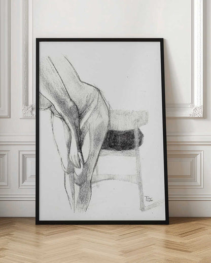 Pencil sketch of a person bending over, a figure drawing art print.