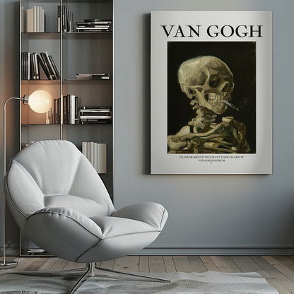 Head of a skeleton with a burning cigarette - Poster / Art Print