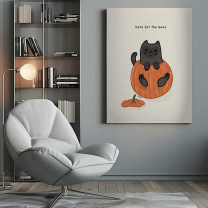 Black Cat Playfully Sitting In A Pumpkin - Poster / Art Print