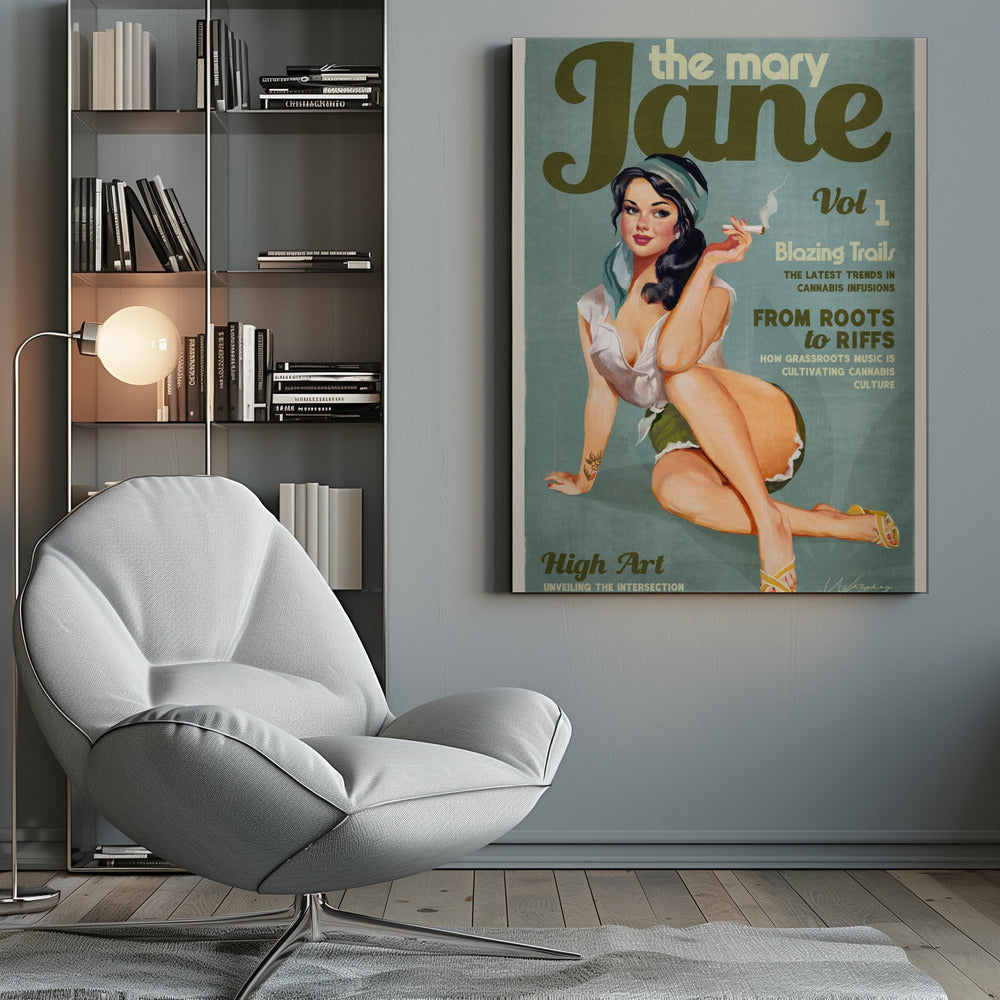 Mary Jane Retro Vintage Pinup Cannabis Art - Poster / Art Print