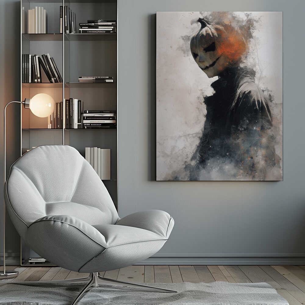 Man With Pumpkin Halloween Scene (1) - Poster / Art Print